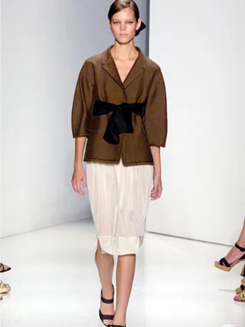 Donna Karan Brown Belted Blazer with Black Sash and skirt